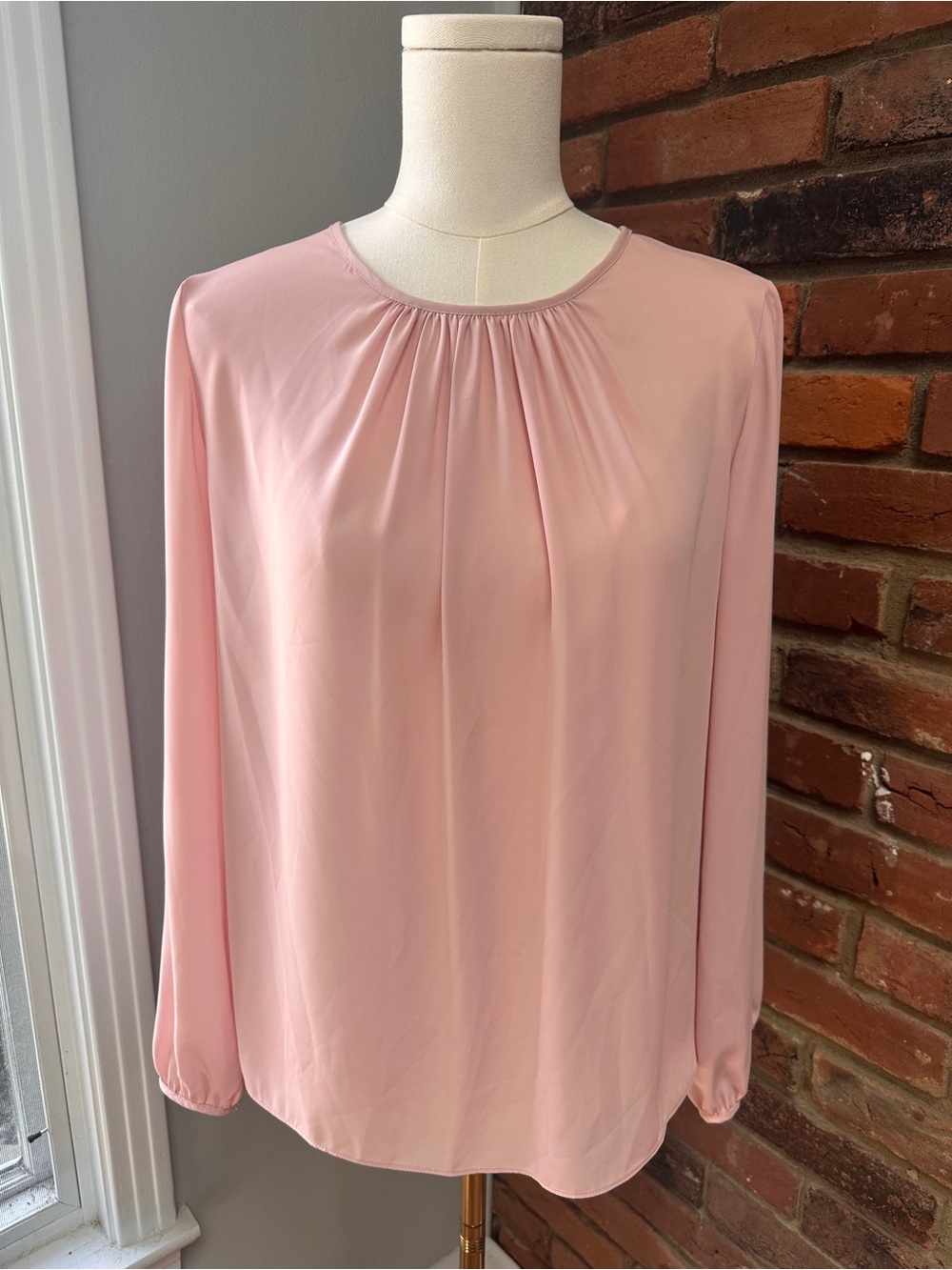 Amanda Uprichard Blush Pink Long-Sleeve Gathered Neck Blouse